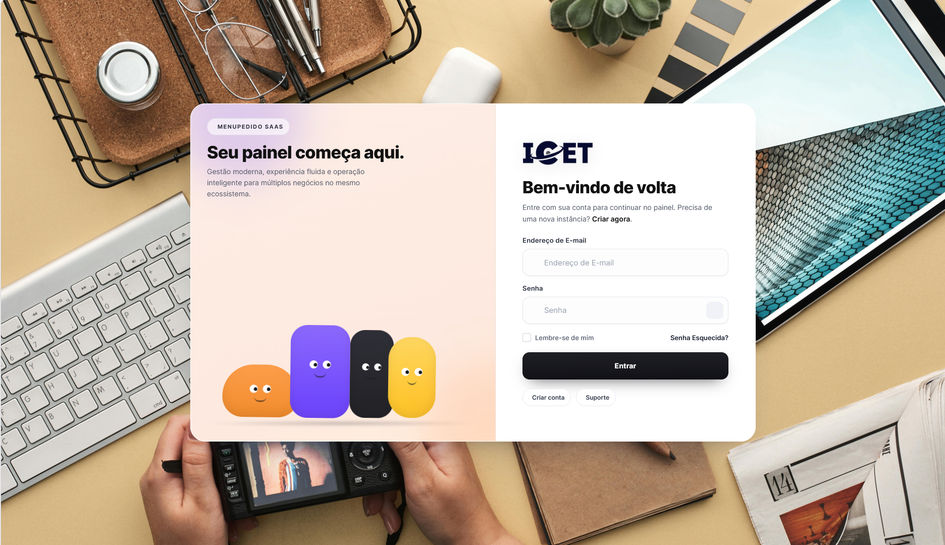 Tela de login do MenuPedido na plataforma em nuvem