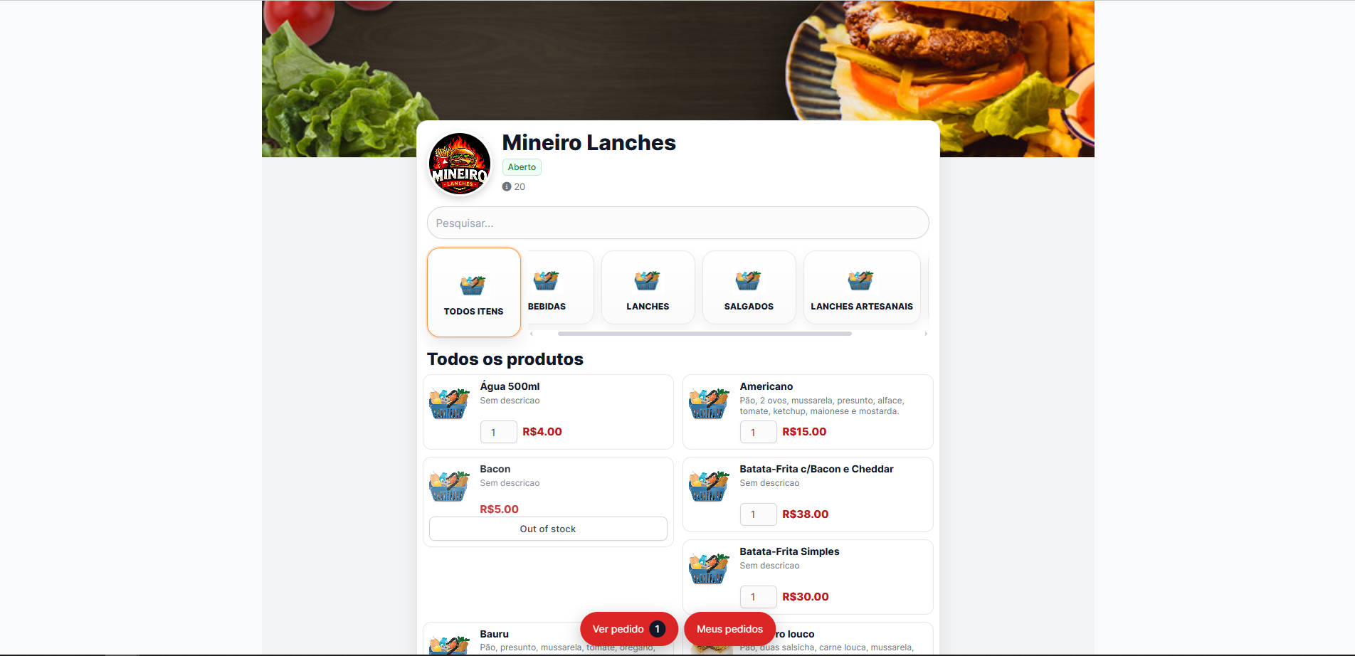 Tela do sistema MenuPedido — Logística